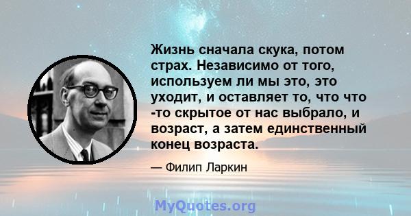 Жизнь сначала скука, потом страх. Независимо от того, используем ли мы это, это уходит, и оставляет то, что что -то скрытое от нас выбрало, и возраст, а затем единственный конец возраста.