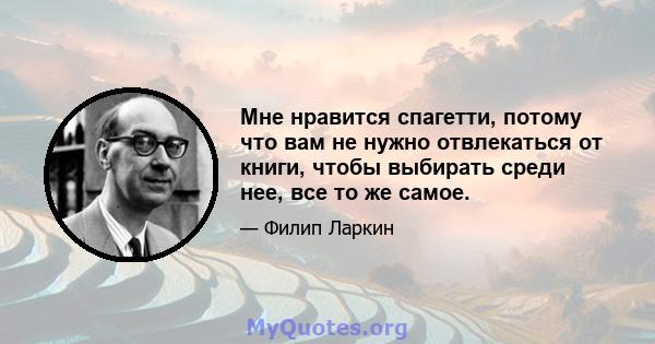 Мне нравится спагетти, потому что вам не нужно отвлекаться от книги, чтобы выбирать среди нее, все то же самое.