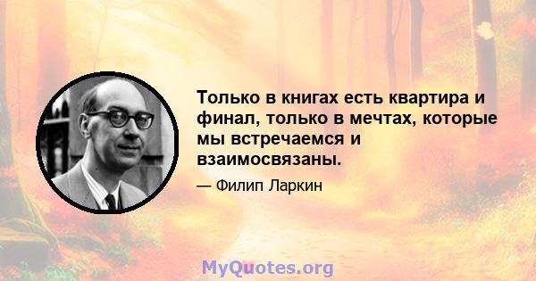 Только в книгах есть квартира и финал, только в мечтах, которые мы встречаемся и взаимосвязаны.