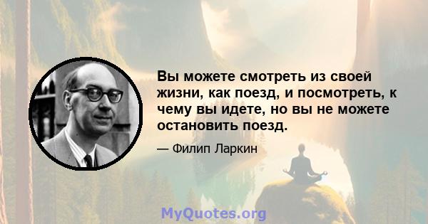 Вы можете смотреть из своей жизни, как поезд, и посмотреть, к чему вы идете, но вы не можете остановить поезд.