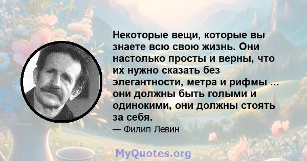 Некоторые вещи, которые вы знаете всю свою жизнь. Они настолько просты и верны, что их нужно сказать без элегантности, метра и рифмы ... они должны быть голыми и одинокими, они должны стоять за себя.