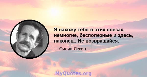 Я нахожу тебя в этих слезах, немногие, бесполезные и здесь, наконец,. Не возвращайся.