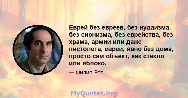 Еврей без евреев, без иудаизма, без сионизма, без еврейства, без храма, армии или даже пистолета, еврей, явно без дома, просто сам объект, как стекло или яблоко.