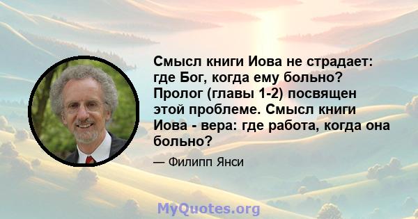 Смысл книги Иова не страдает: где Бог, когда ему больно? Пролог (главы 1-2) посвящен этой проблеме. Смысл книги Иова - вера: где работа, когда она больно?