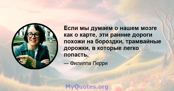 Если мы думаем о нашем мозге как о карте, эти ранние дороги похожи на бороздки, трамвайные дорожки, в которые легко попасть.