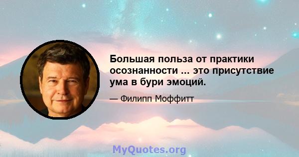 Большая польза от практики осознанности ... это присутствие ума в бури эмоций.