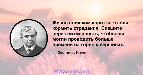 Жизнь слишком коротка, чтобы кормить страдания. Спешите через низменность, чтобы вы могли проводить больше времени на горных вершинах.