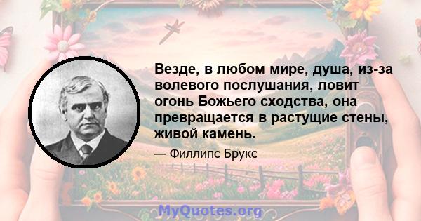 Везде, в любом мире, душа, из-за волевого послушания, ловит огонь Божьего сходства, она превращается в растущие стены, живой камень.