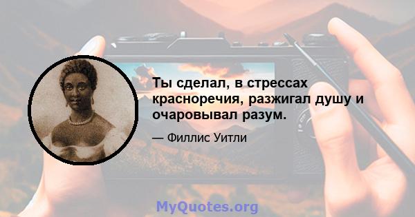 Ты сделал, в стрессах красноречия, разжигал душу и очаровывал разум.