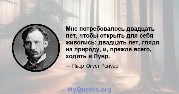 Мне потребовалось двадцать лет, чтобы открыть для себя живопись: двадцать лет, глядя на природу, и, прежде всего, ходить в Лувр.