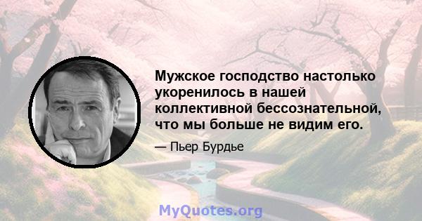 Мужское господство настолько укоренилось в нашей коллективной бессознательной, что мы больше не видим его.