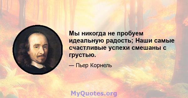 Мы никогда не пробуем идеальную радость; Наши самые счастливые успехи смешаны с грустью.