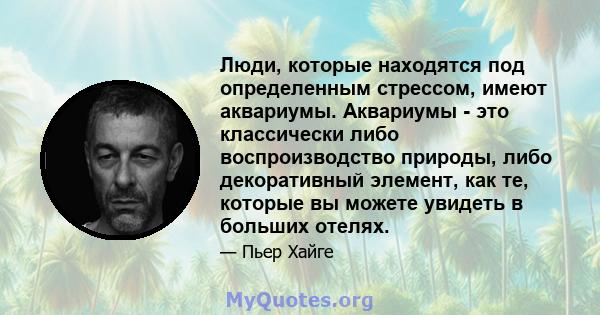 Люди, которые находятся под определенным стрессом, имеют аквариумы. Аквариумы - это классически либо воспроизводство природы, либо декоративный элемент, как те, которые вы можете увидеть в больших отелях.