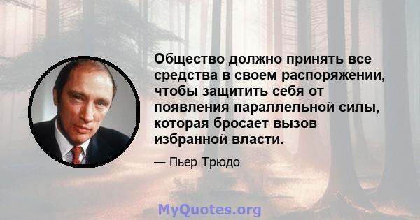 Общество должно принять все средства в своем распоряжении, чтобы защитить себя от появления параллельной силы, которая бросает вызов избранной власти.