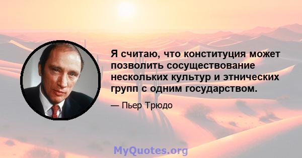 Я считаю, что конституция может позволить сосуществование нескольких культур и этнических групп с одним государством.