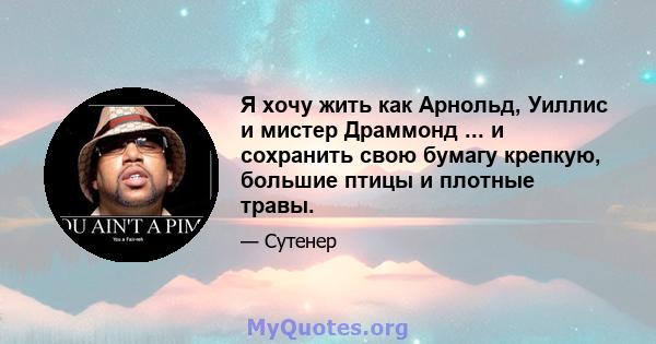 Я хочу жить как Арнольд, Уиллис и мистер Драммонд ... и сохранить свою бумагу крепкую, большие птицы и плотные травы.