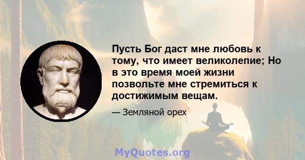 Пусть Бог даст мне любовь к тому, что имеет великолепие; Но в это время моей жизни позвольте мне стремиться к достижимым вещам.