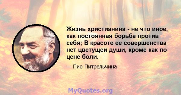 Жизнь христианина - не что иное, как постоянная борьба против себя; В красоте ее совершенства нет цветущей души, кроме как по цене боли.