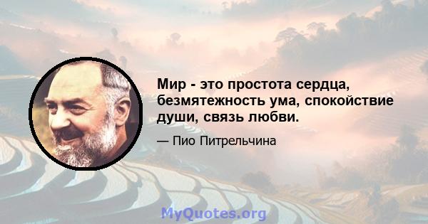 Мир - это простота сердца, безмятежность ума, спокойствие души, связь любви.