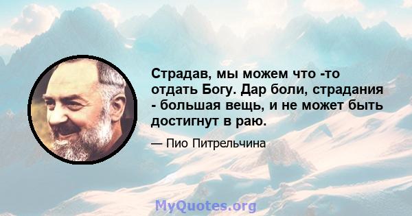 Страдав, мы можем что -то отдать Богу. Дар боли, страдания - большая вещь, и не может быть достигнут в раю.