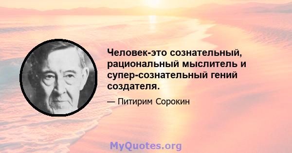 Человек-это сознательный, рациональный мыслитель и супер-сознательный гений создателя.