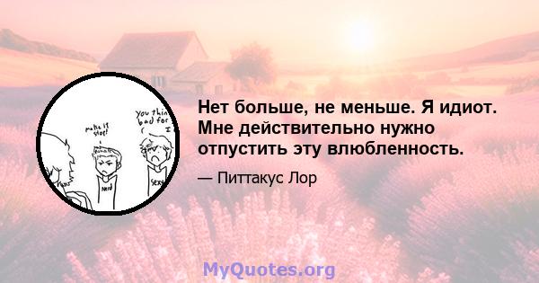 Нет больше, не меньше. Я идиот. Мне действительно нужно отпустить эту влюбленность.