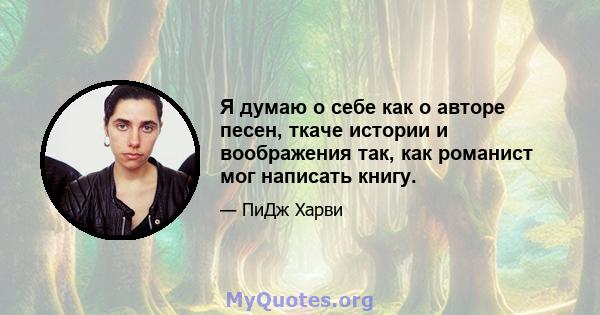 Я думаю о себе как о авторе песен, ткаче истории и воображения так, как романист мог написать книгу.