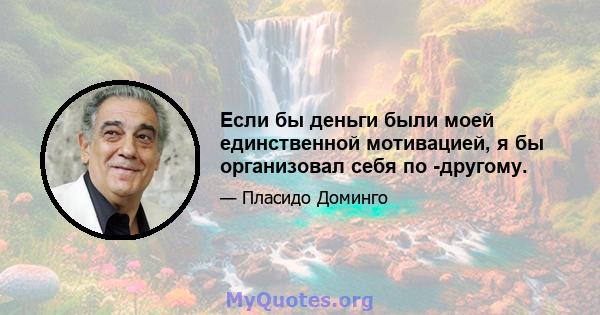 Если бы деньги были моей единственной мотивацией, я бы организовал себя по -другому.