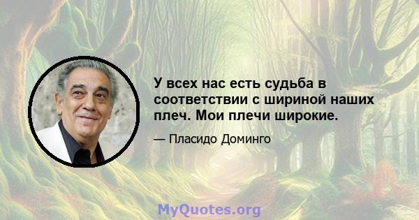 У всех нас есть судьба в соответствии с шириной наших плеч. Мои плечи широкие.