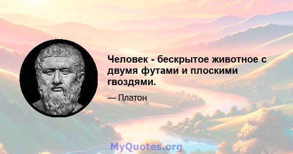 Человек - бескрытое животное с двумя футами и плоскими гвоздями.