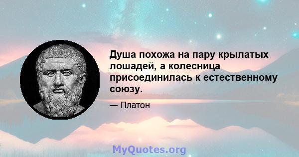 Душа похожа на пару крылатых лошадей, а колесница присоединилась к естественному союзу.