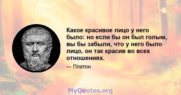 Какое красивое лицо у него было: но если бы он был голым, вы бы забыли, что у него было лицо, он так красив во всех отношениях.