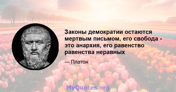 Законы демократии остаются мертвым письмом, его свобода - это анархия, его равенство равенства неравных