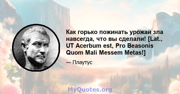 Как горько пожинать урожай зла навсегда, что вы сделали! [Lat., UT Acerbum est, Pro Beasonis Quom Mali Messem Metas!]