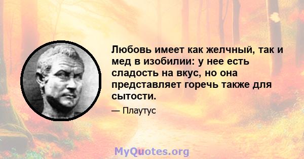 Любовь имеет как желчный, так и мед в изобилии: у нее есть сладость на вкус, но она представляет горечь также для сытости.