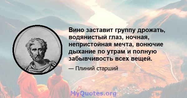 Вино заставит группу дрожать, водянистый глаз, ночная, непристойная мечта, вонючие дыхание по утрам и полную забывчивость всех вещей.