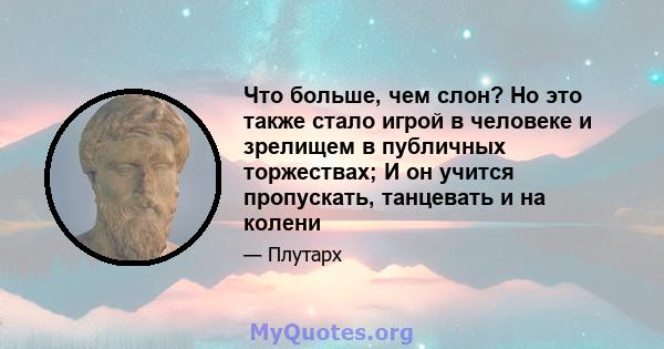 Что больше, чем слон? Но это также стало игрой в человеке и зрелищем в публичных торжествах; И он учится пропускать, танцевать и на колени