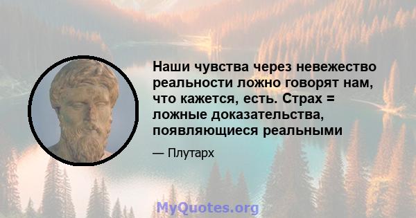 Наши чувства через невежество реальности ложно говорят нам, что кажется, есть. Страх = ложные доказательства, появляющиеся реальными