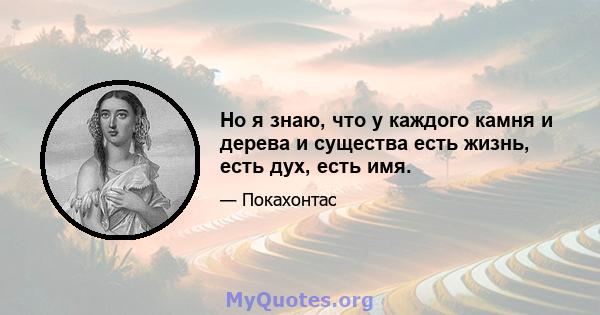 Но я знаю, что у каждого камня и дерева и существа есть жизнь, есть дух, есть имя.