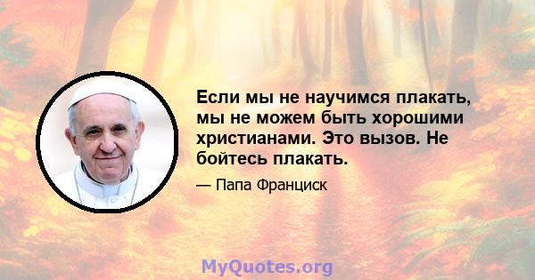 Если мы не научимся плакать, мы не можем быть хорошими христианами. Это вызов. Не бойтесь плакать.