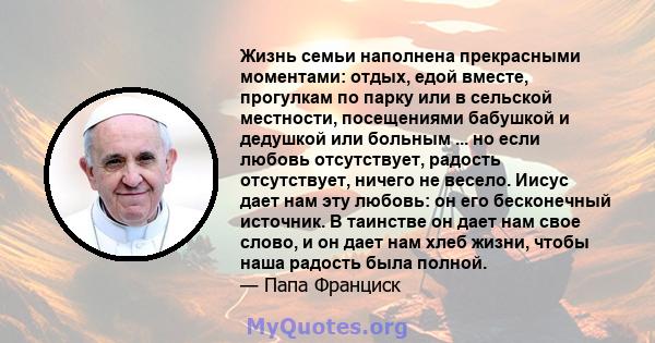 Жизнь семьи наполнена прекрасными моментами: отдых, едой вместе, прогулкам по парку или в сельской местности, посещениями бабушкой и дедушкой или больным ... но если любовь отсутствует, радость отсутствует, ничего не