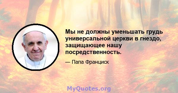 Мы не должны уменьшать грудь универсальной церкви в гнездо, защищающее нашу посредственность.