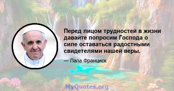 Перед лицом трудностей в жизни давайте попросим Господа о силе оставаться радостными свидетелями нашей веры.