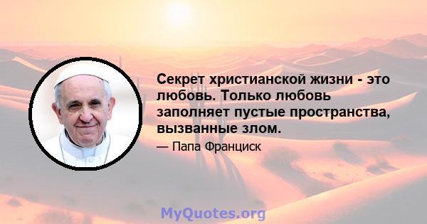 Секрет христианской жизни - это любовь. Только любовь заполняет пустые пространства, вызванные злом.