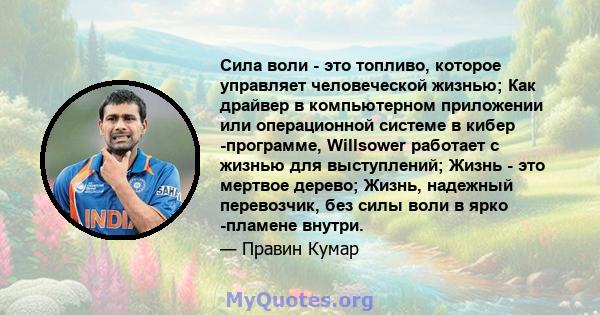 Сила воли - это топливо, которое управляет человеческой жизнью; Как драйвер в компьютерном приложении или операционной системе в кибер -программе, Willsower работает с жизнью для выступлений; Жизнь - это мертвое дерево; 