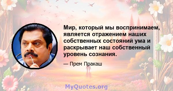 Мир, который мы воспринимаем, является отражением наших собственных состояний ума и раскрывает наш собственный уровень сознания.