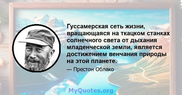 Гуссамерская сеть жизни, вращающаяся на ткацком станках солнечного света от дыхания младенческой земли, является достижением венчания природы на этой планете.