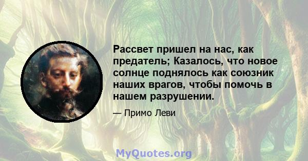 Рассвет пришел на нас, как предатель; Казалось, что новое солнце поднялось как союзник наших врагов, чтобы помочь в нашем разрушении.