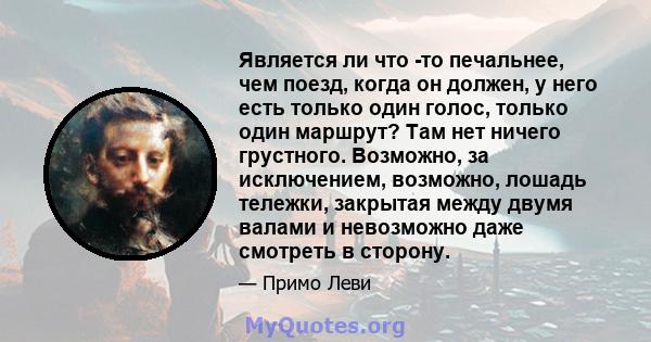 Является ли что -то печальнее, чем поезд, когда он должен, у него есть только один голос, только один маршрут? Там нет ничего грустного. Возможно, за исключением, возможно, лошадь тележки, закрытая между двумя валами и