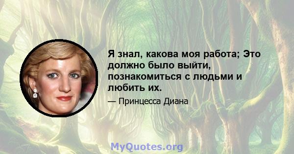 Я знал, какова моя работа; Это должно было выйти, познакомиться с людьми и любить их.